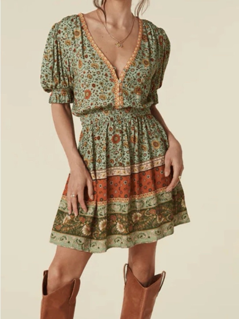 LADY UNTAMED PLAYDRESS BY SPELL Smocked Waist Mini Dress Size L